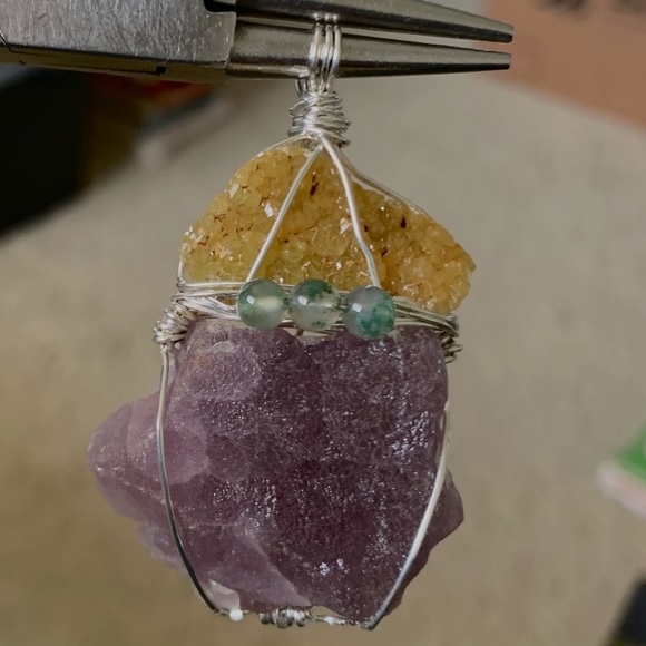 Gold Barite, Fluorite Drusy & Moss Agate Necklace - Picture 11 of 16